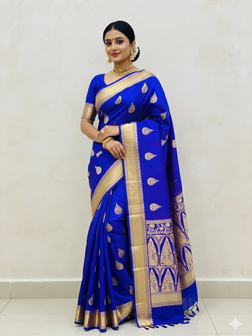 Banarasi Silk Saree Royal Blue Colour