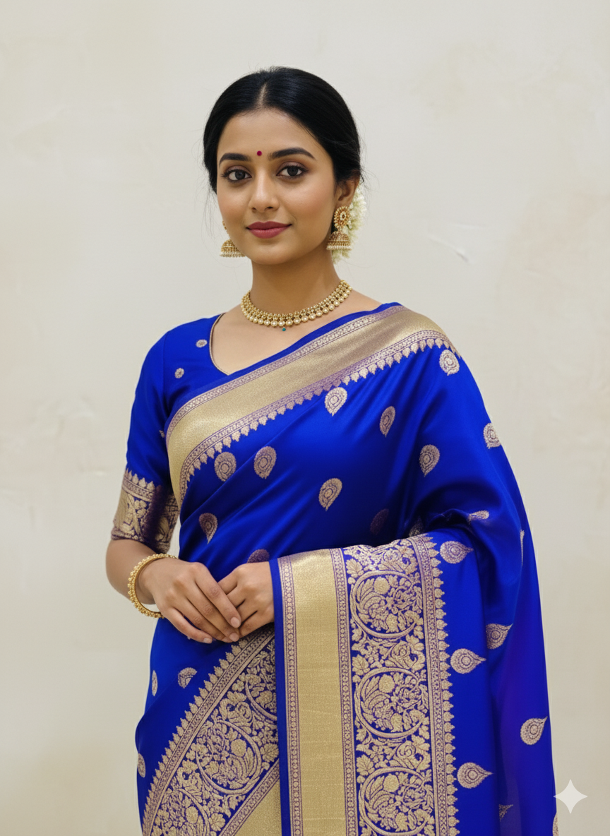 Banarasi Silk Saree Royal Blue Colour