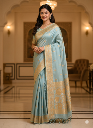 Banarasi Silk Saree Pale Blue Colour