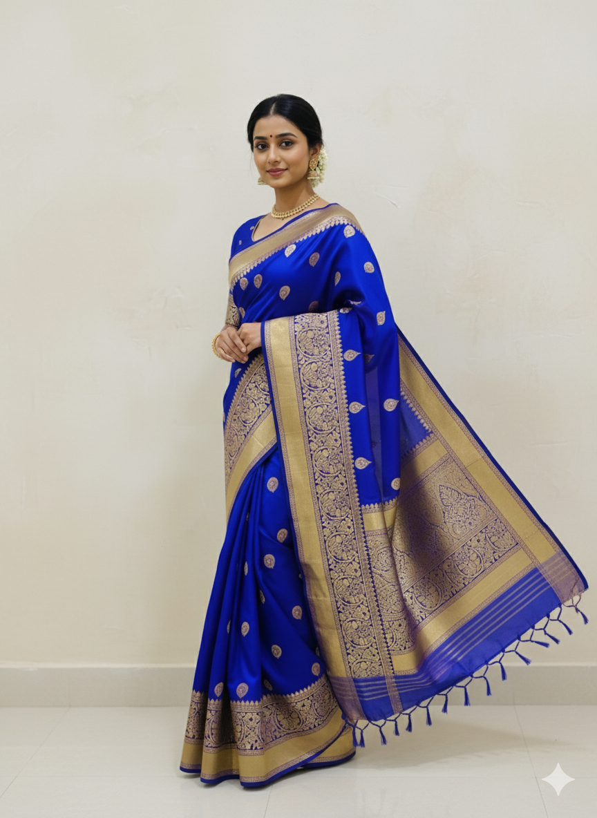 Banarasi Silk Saree Royal Blue Colour
