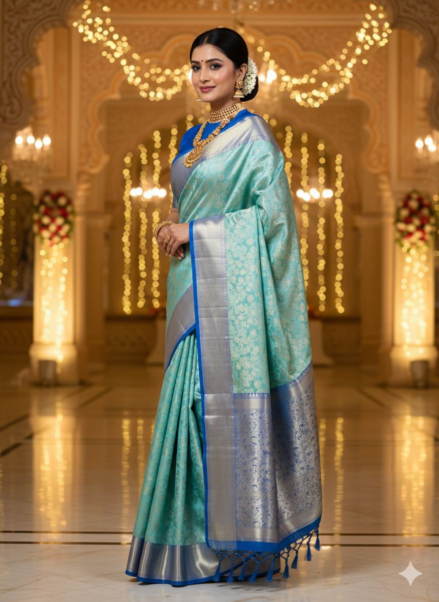 Tissue Silk Saree Sea Green Colour