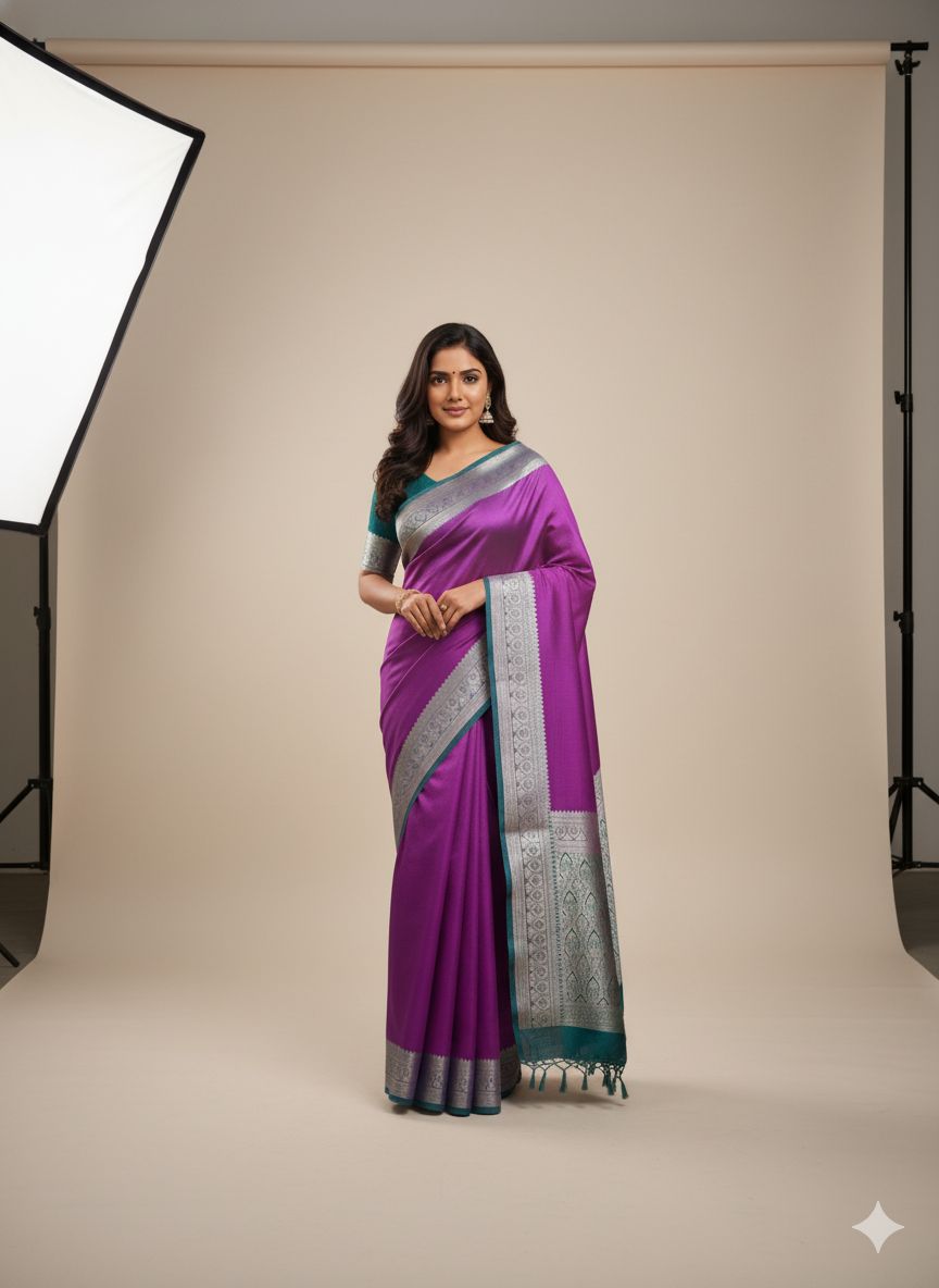 Banarasi Aanchal Border Cotton Saree Pink Colour