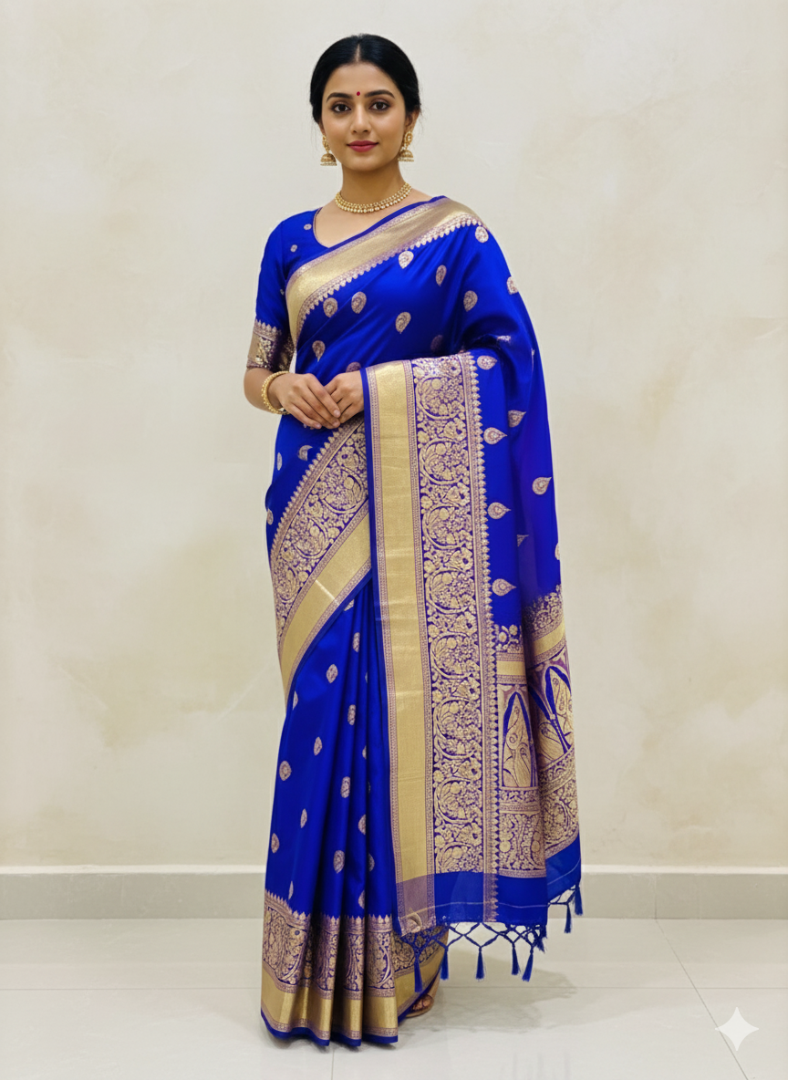 Banarasi Silk Saree Royal Blue Colour