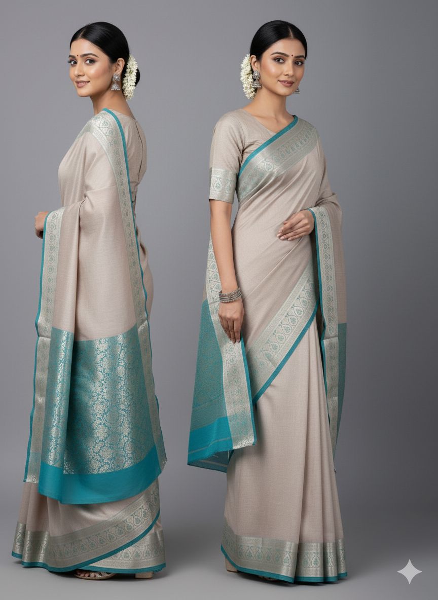 Banarasi Aanchal Border Cotton Saree Off White Colour