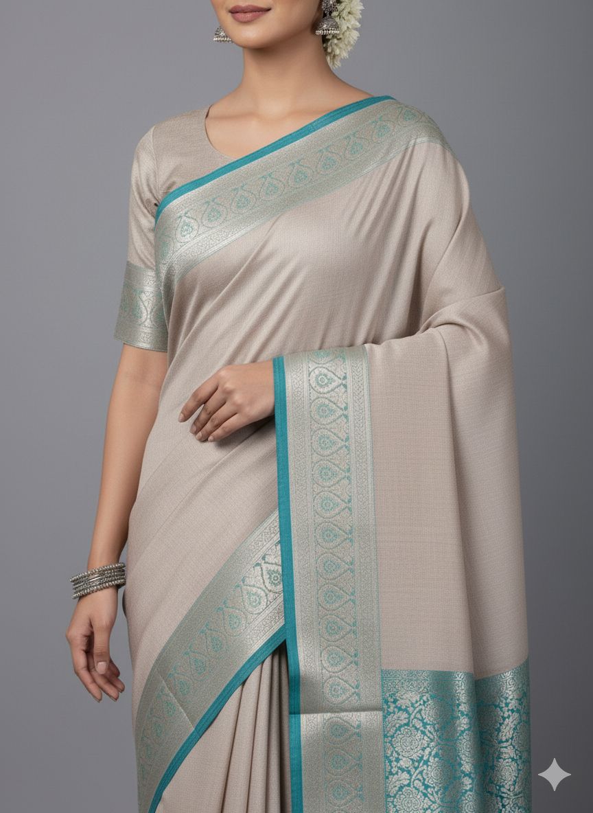 Banarasi Aanchal Border Cotton Saree Off White Colour