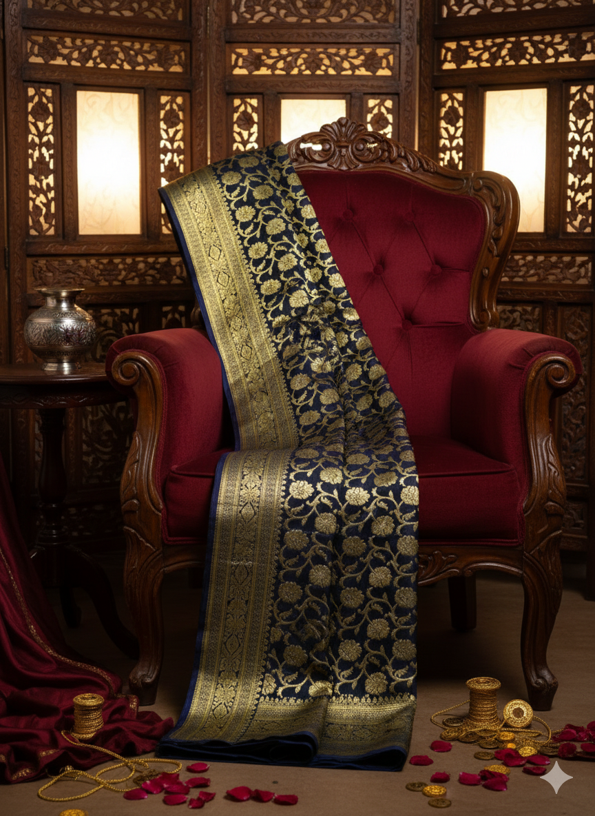 Banarasi Silk Woven Royal Blue Saree