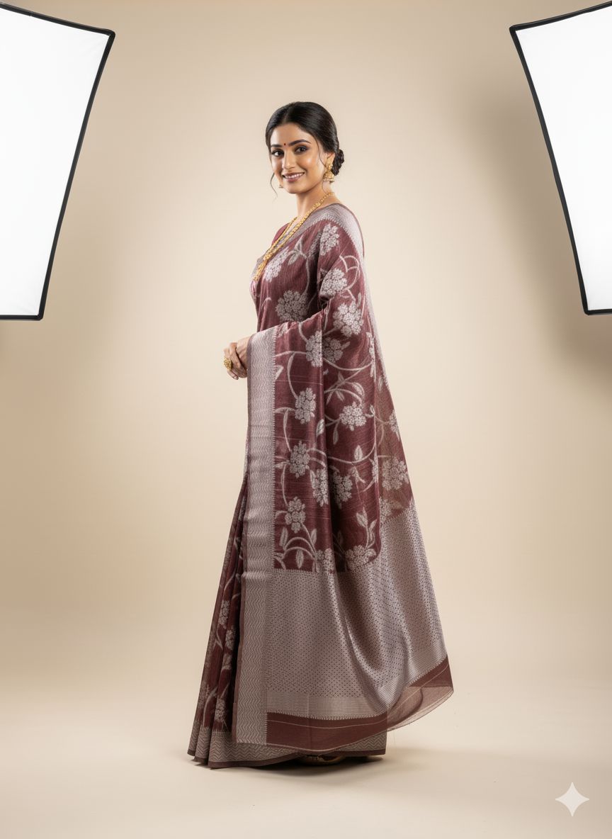 Banarasi Cotton Saree Brown Colour