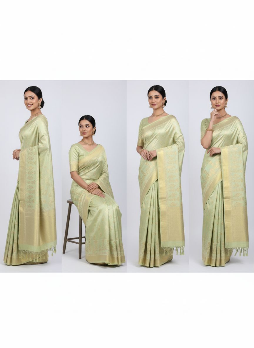 Dibal Tissue Silk Saree Pistachio Green Colour