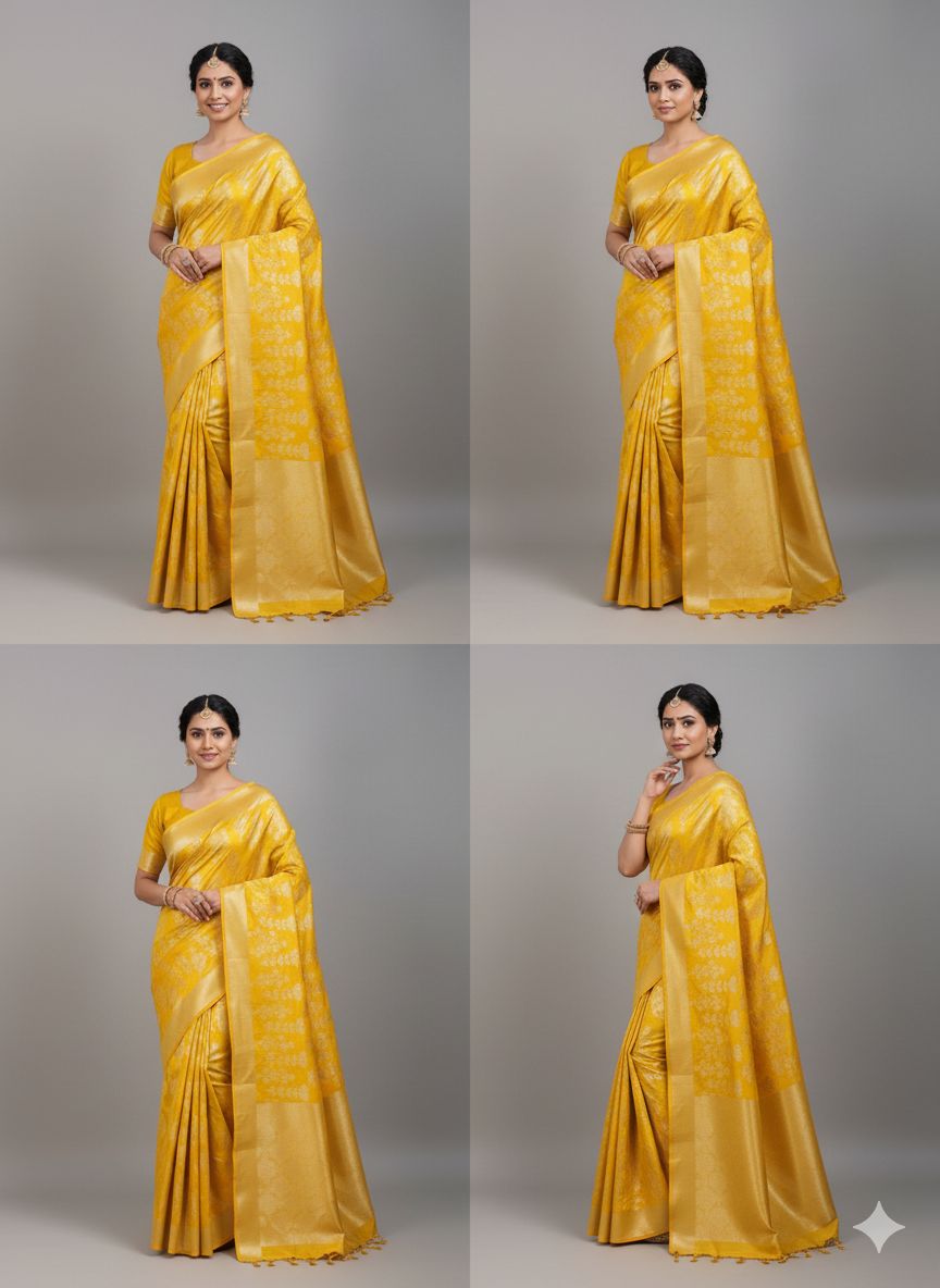 Dibal Tissue Silk Saree Yellow Colour