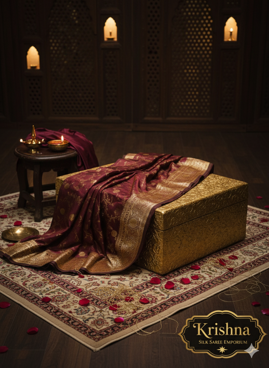 Banarasi Woven Silk Maroon Saree