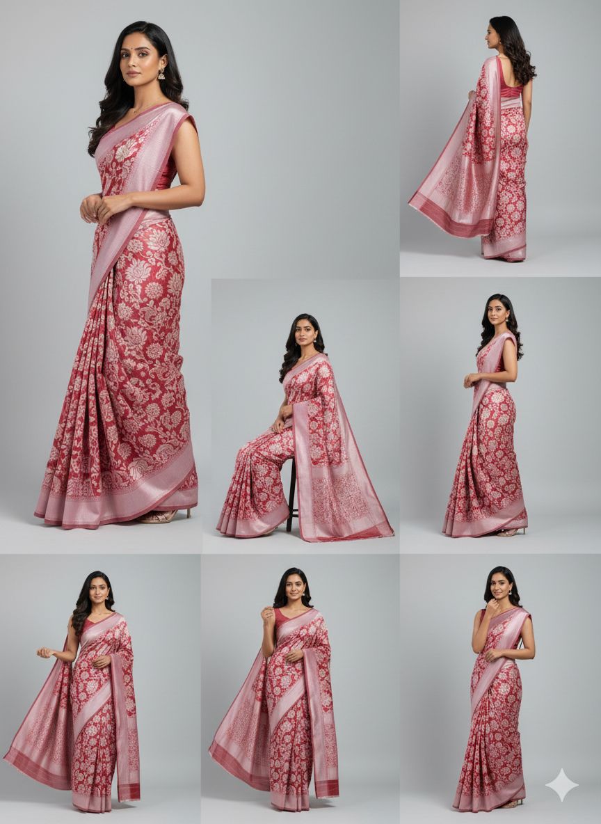 Banarasi Cotton Saree Red Colour