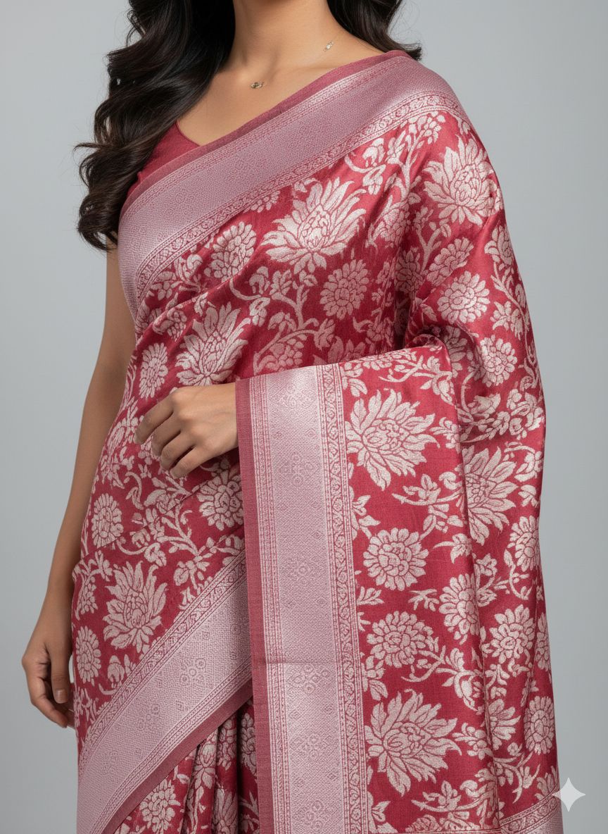 Banarasi Cotton Saree Red Colour