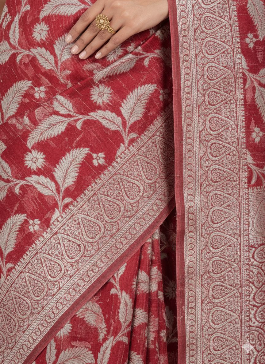Banarasi Cotton Saree Red Colour