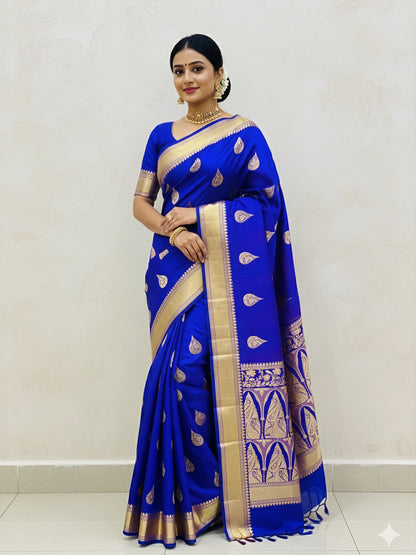 Banarasi Silk Saree Royal Blue Colour