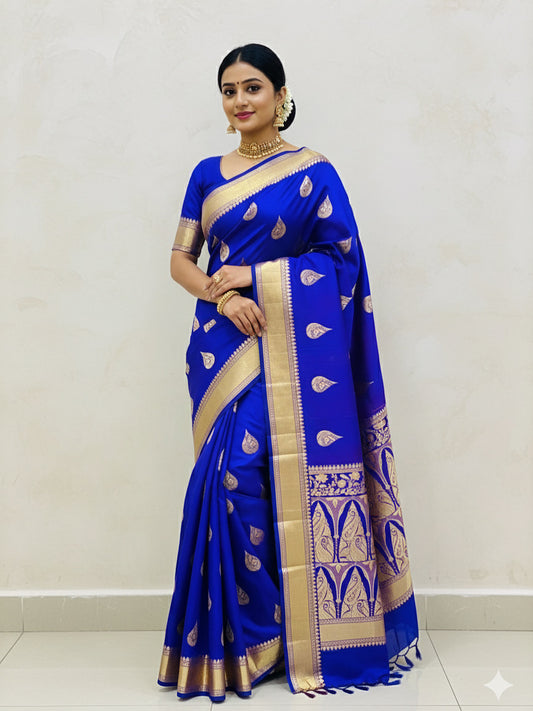 Banarasi Silk Saree Royal Blue Colour