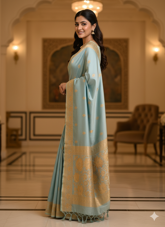 Banarasi Silk Saree Pale Blue Colour