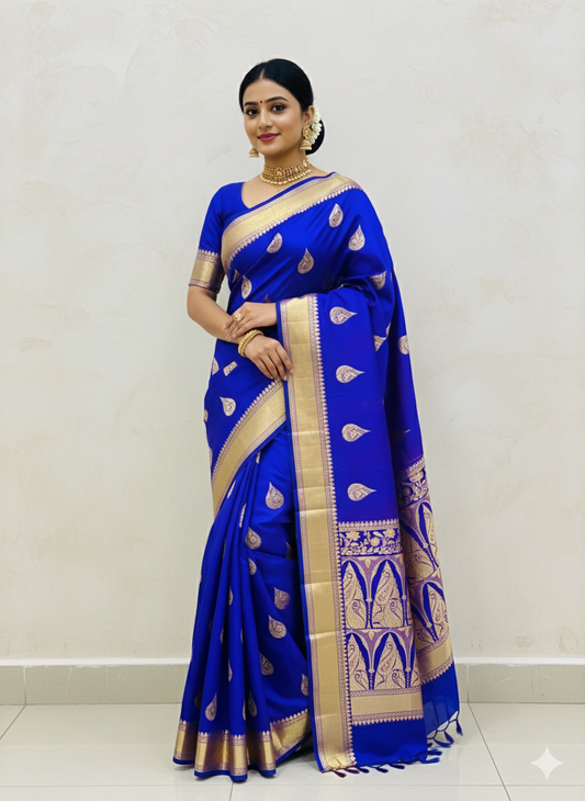 Banarasi Silk Saree Royal Blue Colour