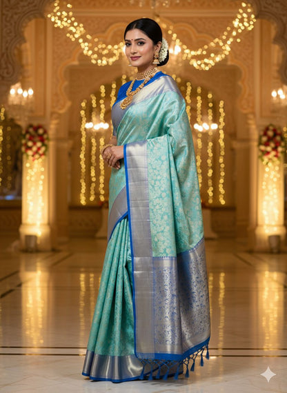 Tissue Silk Saree Sea Green Colour