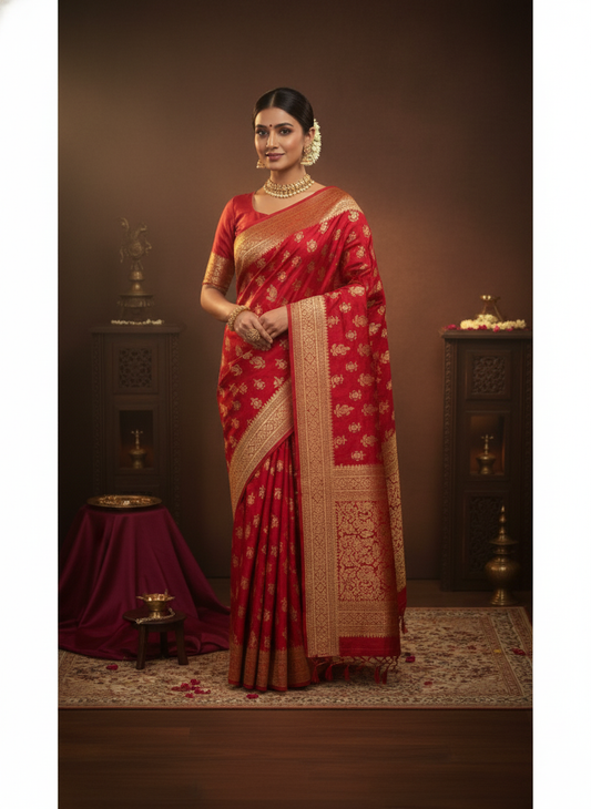 Banarasi Woven Red Silk Saree