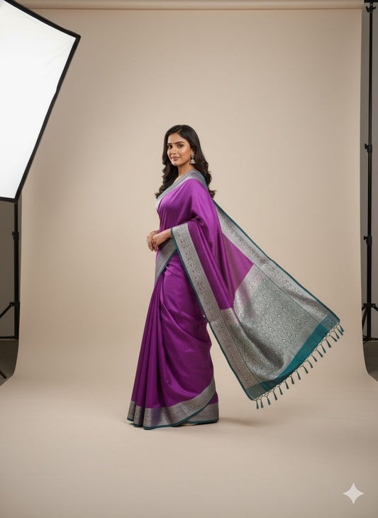 Banarasi Aanchal Border Cotton Saree Pink Colour