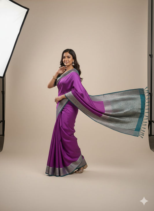 Banarasi Aanchal Border Cotton Saree Pink Colour