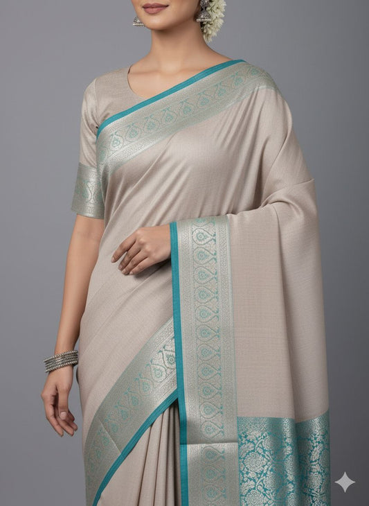 Banarasi Aanchal Border Cotton Saree Off White Colour