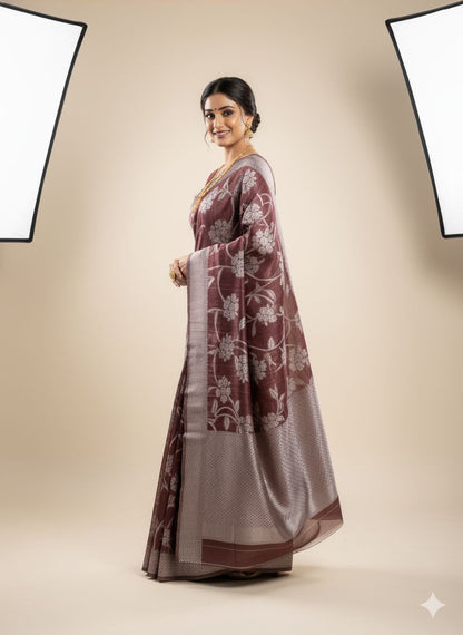 Banarasi Cotton Saree Brown Colour