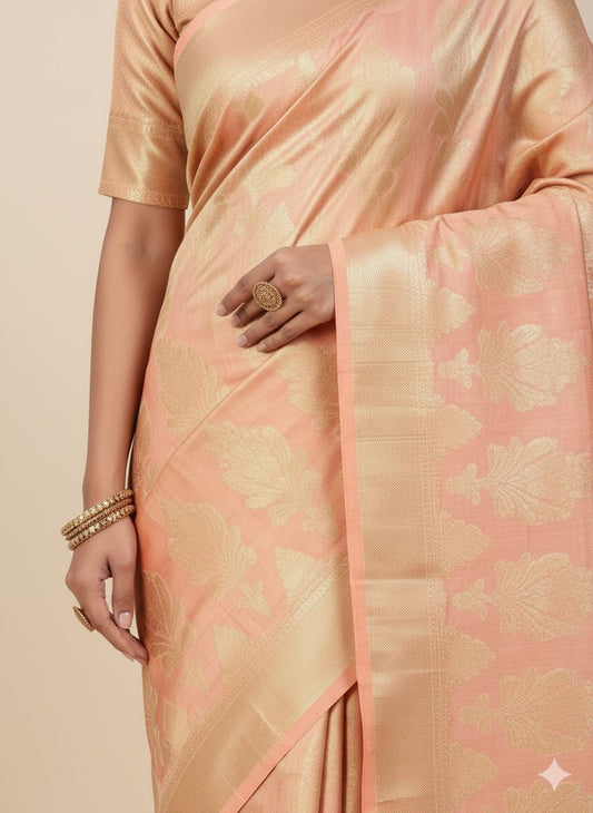 Dibal Tissue Silk Saree Light Coral/Salmon Peach Colour