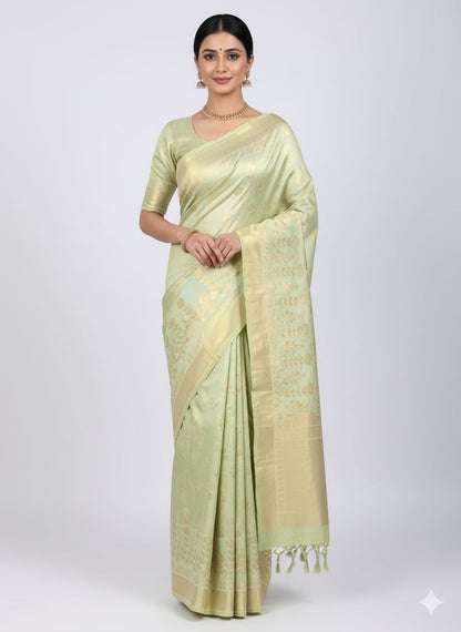 Dibal Tissue Silk Saree Pistachio Green Colour