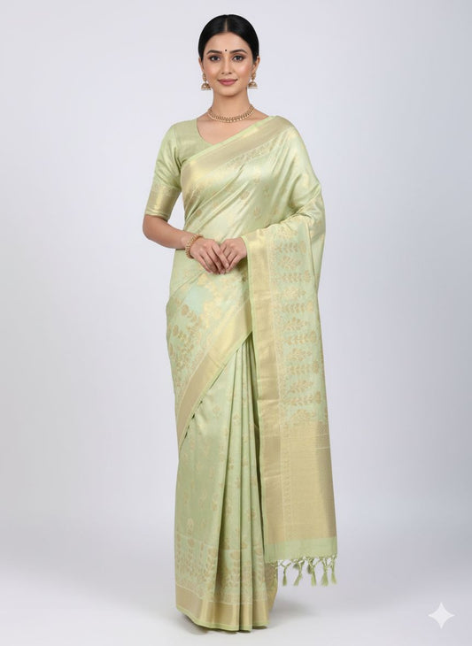Dibal Tissue Silk Saree Pistachio Green Colour