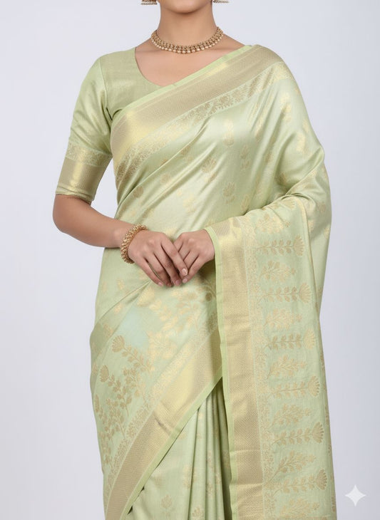 Dibal Tissue Silk Saree Pistachio Green Colour
