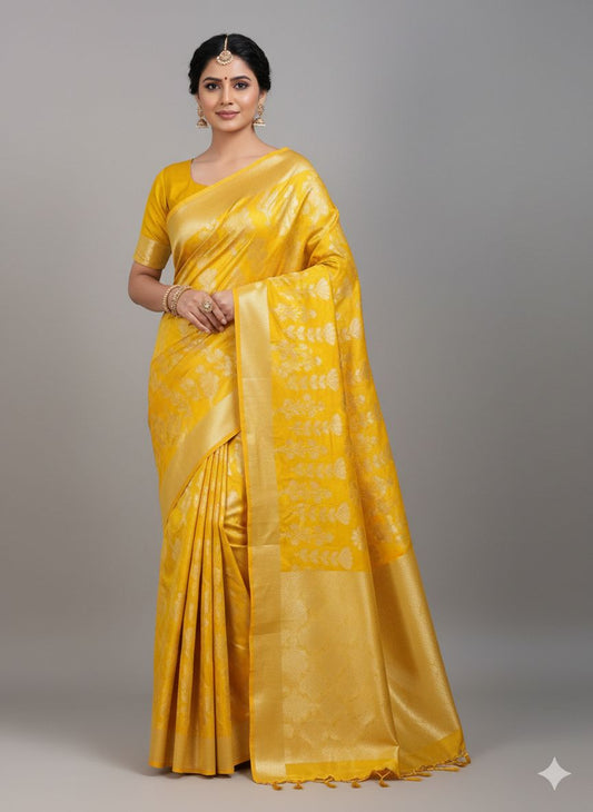 Dibal Tissue Silk Saree Yellow Colour