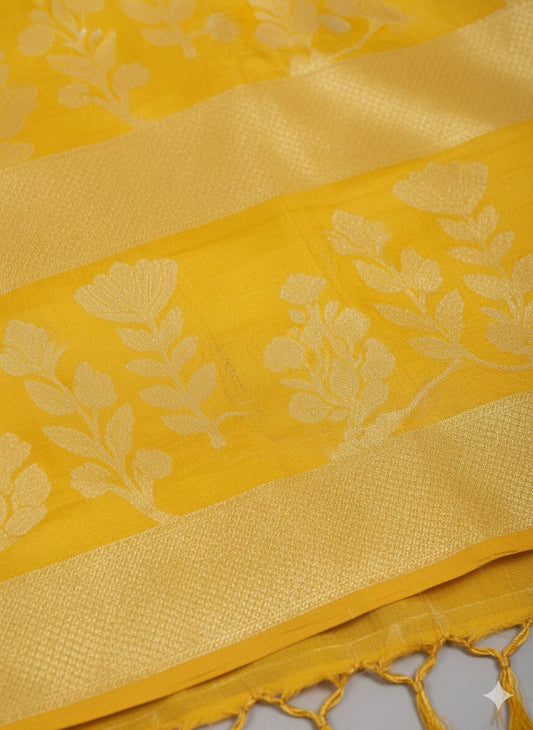 Dibal Tissue Silk Saree Yellow Colour