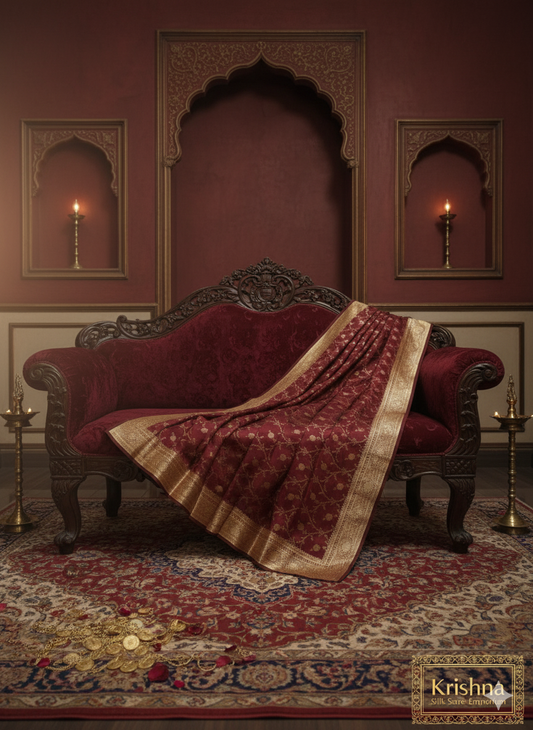 Banarasi Woven Silk Maroon Saree