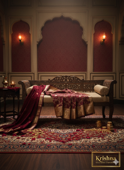 Banarasi Woven Silk Maroon Saree