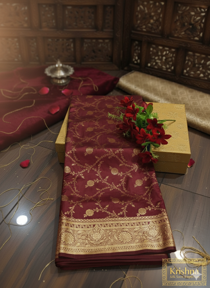 Banarasi Woven Silk Maroon Saree