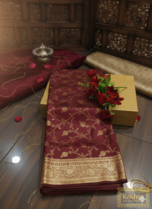 Banarasi Woven Silk Maroon Saree