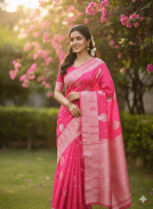 Banarasi Cotton Saree Pink Colour