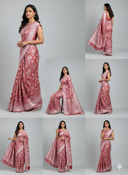 Banarasi Cotton Saree Red Colour